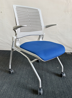 办公椅会议椅会客椅带轮可移动培训椅学习椅蓝色座椅网背靠背椅子