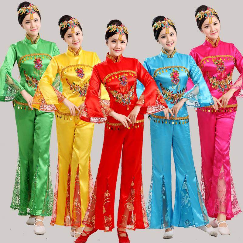 新款秧歌演出服扇子舞套装中老年广场舞东北二人转舞蹈服腰鼓服装