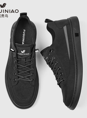 富贵鸟布鞋男款一脚蹬男鞋秋季新款帆布鞋软底男士板鞋黑色休闲鞋