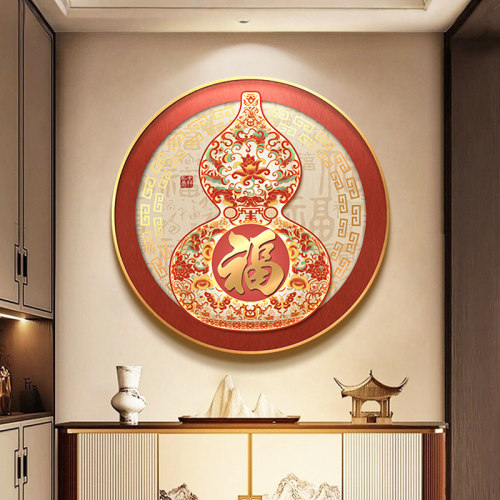 新中式荷花挂画圆形餐厅装饰画