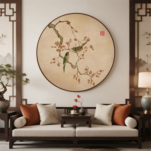 喜上枝头客厅背景墙挂画