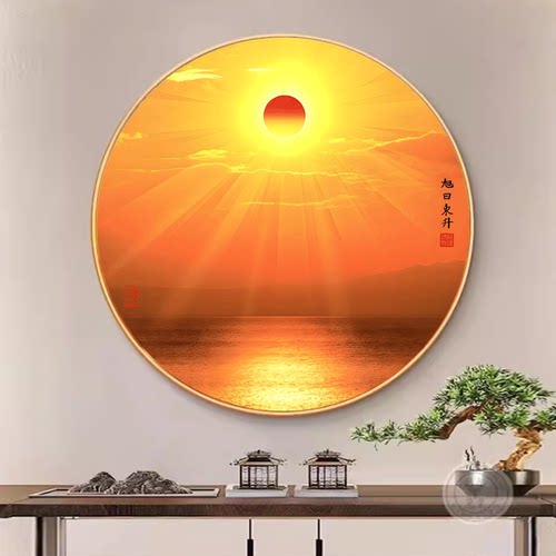 新中式荷花挂画圆形餐厅装饰画