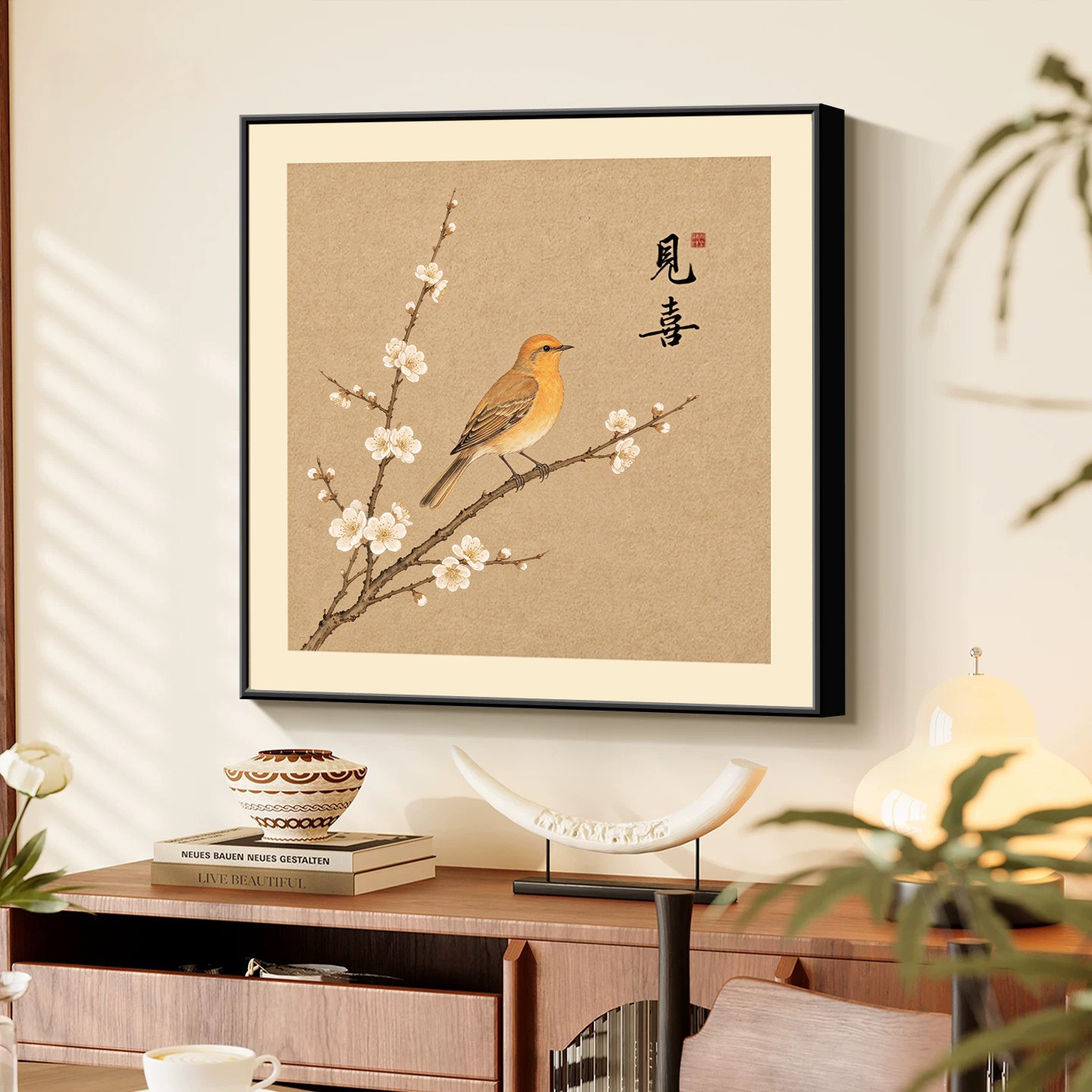 喜上眉梢斗柜上装饰画