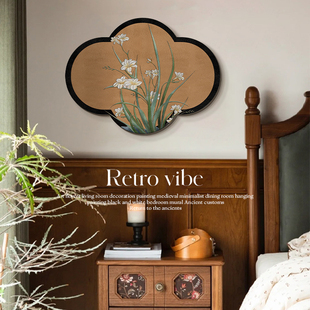 中古风餐厅竹子花鸟墙壁画复古高级感客厅装饰画卧室玄关茶室挂画