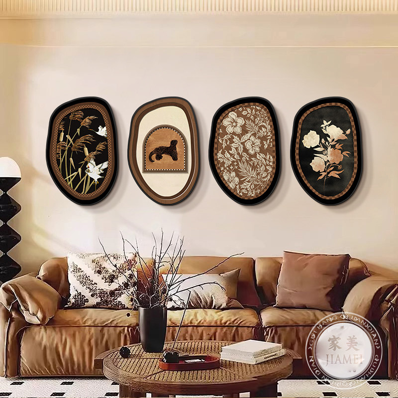中古风客厅装饰画高级感艺术沙发背景墙挂画餐厅寓意好复古壁画