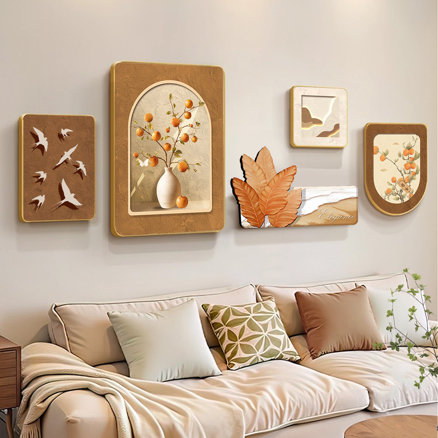 柿柿如意奶油风客厅装饰画高感沙发背景墙挂画卧室餐厅组合壁画