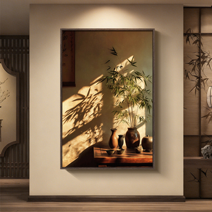 宋代美学中式入户进门玄关装饰画光影走廊过道正对墙茶室客厅挂画