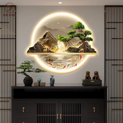 新中式流水生财山水沙发挂画