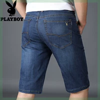 Mùa hè 2019 mới quần short kangaroo denim nam đen thẳng thon năm điểm Quần tây nam giản dị - Quần jean quần thể thao nam