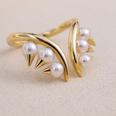 danger獠牙小众戒指女珍珠戒指18K金天然akoya海水珍珠戒指高级感