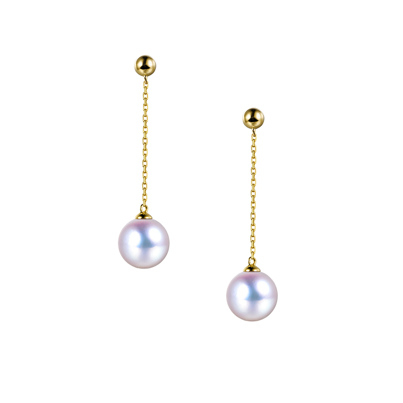 现货天然海水Akoya珍珠耳钉天女 18K金经典耳线长款耳环耳饰正圆