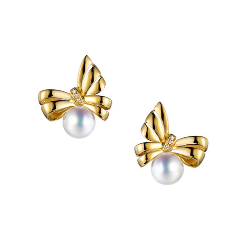 天然海水珍珠耳钉蝴蝶结