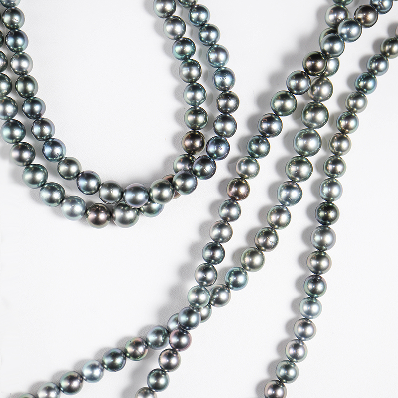 现货大溪地黑珍珠混彩真科研项链黑蝶皇后南漂莫兰迪黑珠串项链