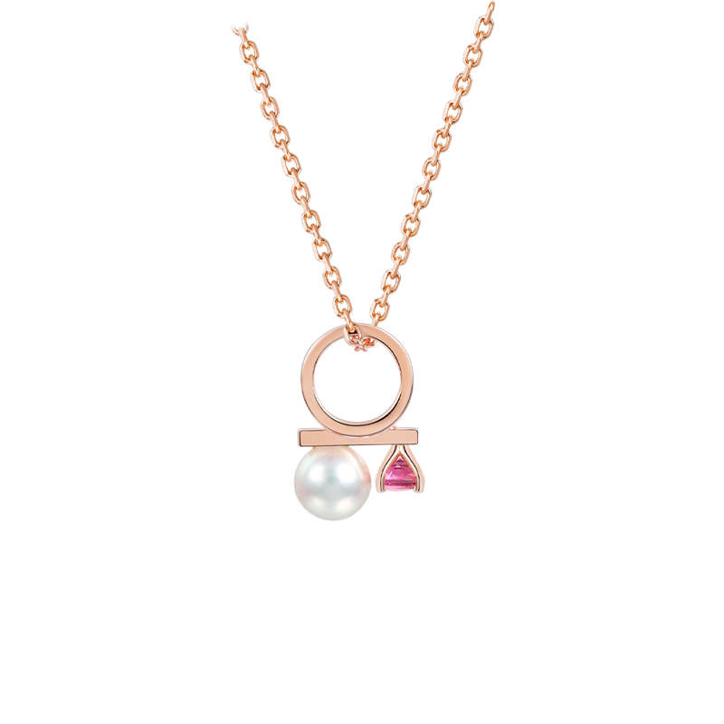 天然粉色碧玺生辰石项链18K金