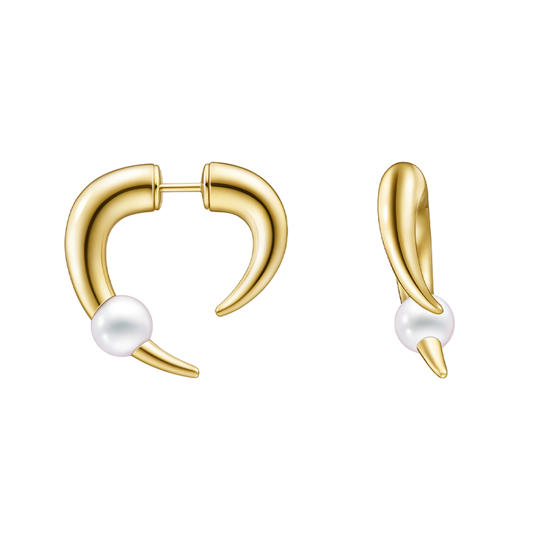T家对版danger牛角耳钉18K金天女akoya海水珍珠耳环女2025爆款