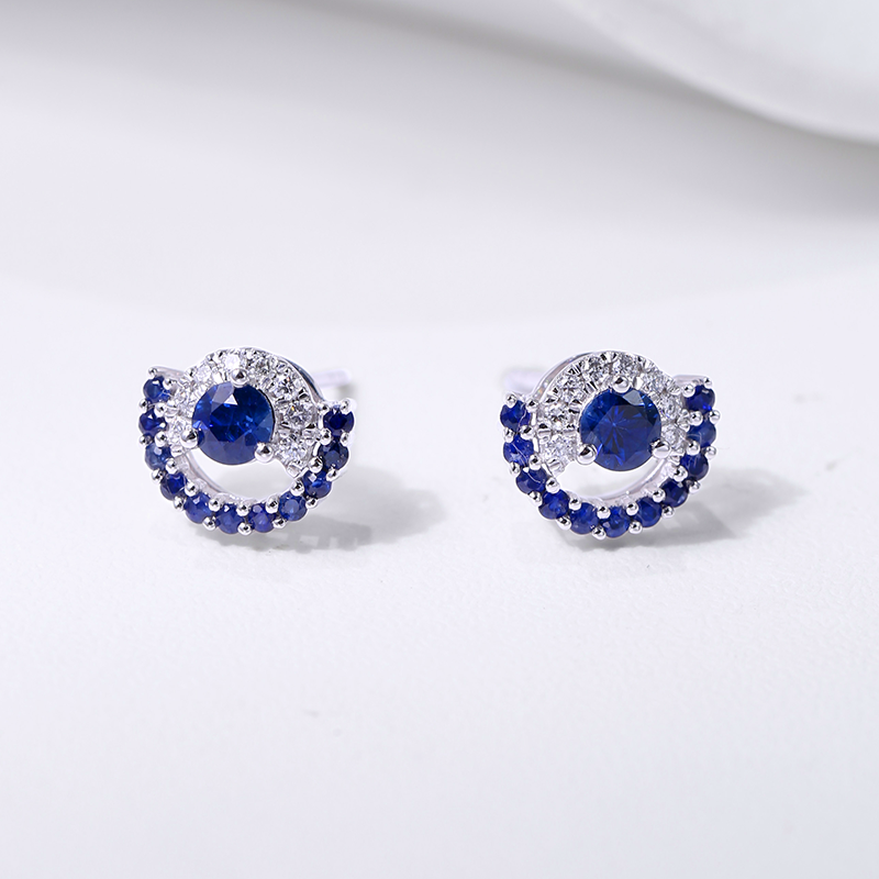 现货斯里兰卡天然蓝宝石耳钉18K金镶嵌钻石耳环彩宝可定制耳饰女