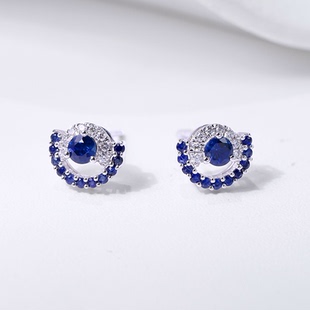 现货斯里兰卡天然蓝宝石耳钉18K金镶嵌钻石耳环彩宝可定制耳饰女