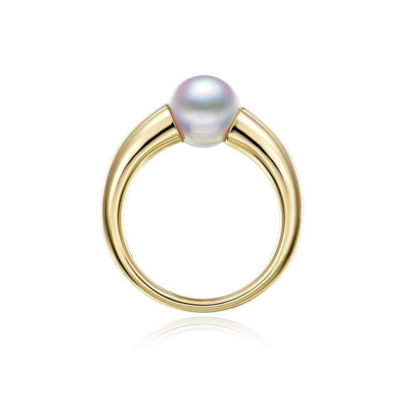 中古风厚金感天女akoya海水珍珠戒指18K金复古牛角包珍珠女戒