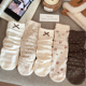 燕麦色花边蝴蝶结堆堆袜子女中筒袜棉袜ins潮春秋款 日系女生长袜