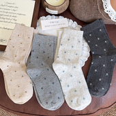 灰色复古碎花袜子女中筒袜春秋季 棉袜日系女生ins潮堆堆长筒长袜