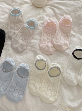 新款镂空蝴蝶结袜子女船袜防滑不掉跟白色夏薄款纯棉透气隐形短袜