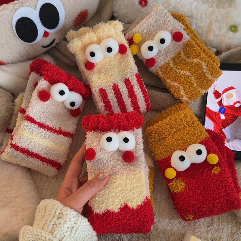 搞怪珊瑚绒袜子女加厚地板袜