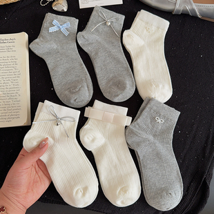 蝴蝶结袜子女中筒夏季 纯棉芭蕾风女生短袜夏天透气日系jk船袜 薄款