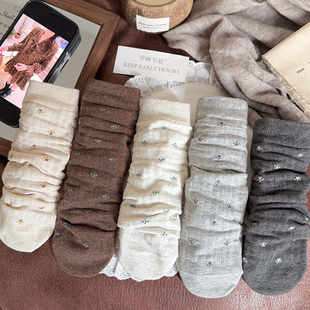 新款 复古碎花堆堆袜子女中筒袜ins潮棉袜女生日系秋冬学院风长袜