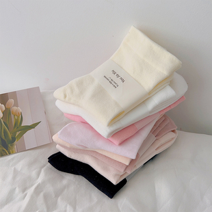 堆堆长袜 薄款 粉色袜子女中筒袜春秋款 纯棉无骨袜纯色日系韩国夏季