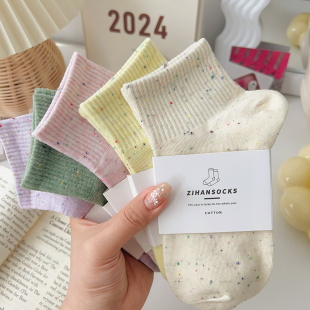 夏季 运动学生夏天短袜低帮彩色中筒棉袜 点子纱短筒袜子女纯棉薄款