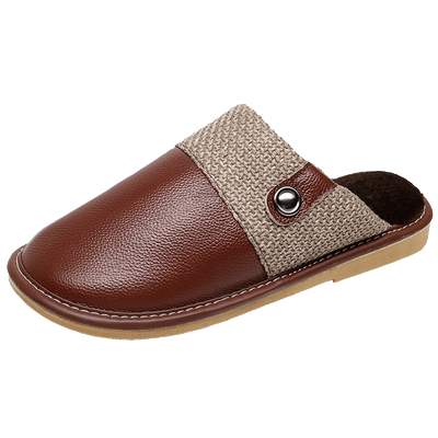 男士秋冬季真皮保暖拖鞋