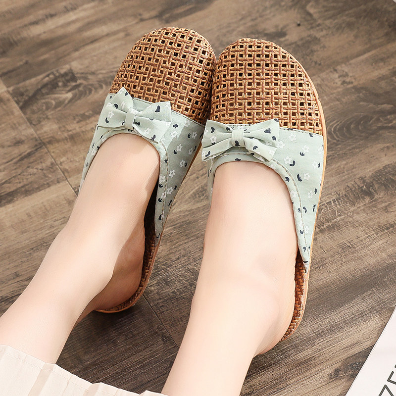 韩版藤草拖鞋夏季男女居家情侣防滑软底透气亚麻地板凉拖鞋家用女