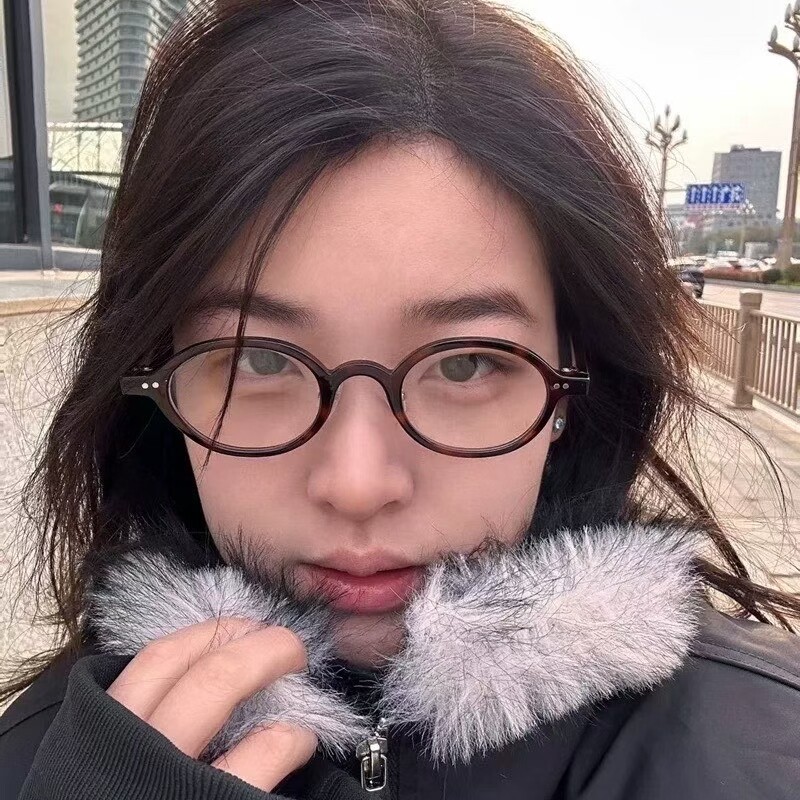复古磨砂黑豹纹色书呆子小框眼镜韩版椭圆防蓝光素颜配近视女