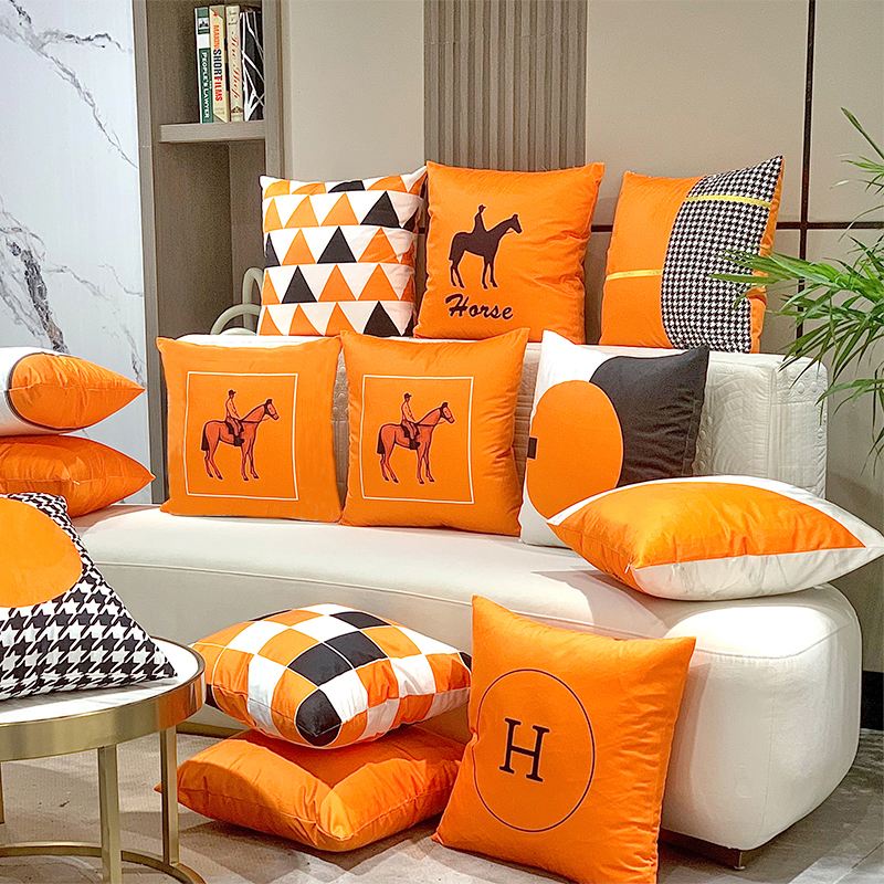 北欧橙色沙发抱枕暖色简约客厅靠垫高档软包靠枕现代轻奢靠背枕套