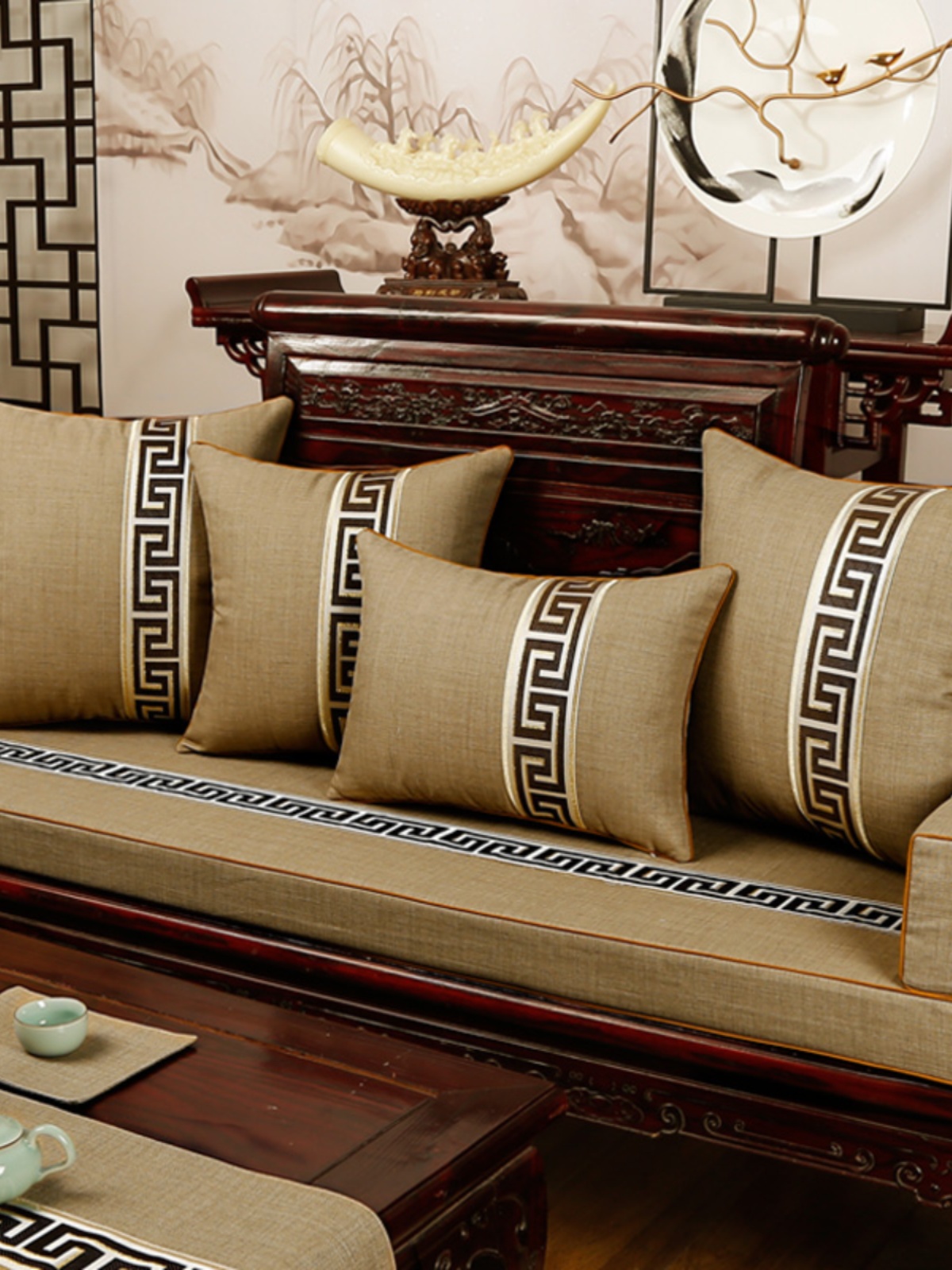 坐垫沙发垫红木沙发家具罗汉床实木刺绣防滑中式古典
