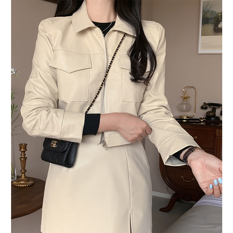 2025秋季新款女小香风通勤套装PU小香风皮衣套装皮裙女