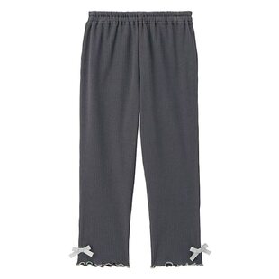 日单26春夏女童可爱蝴蝶结打底长裤 女宝灰色毛边宽松休闲裤