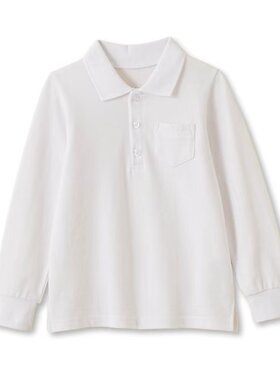 中小学生纯棉长袖白色POLO衫