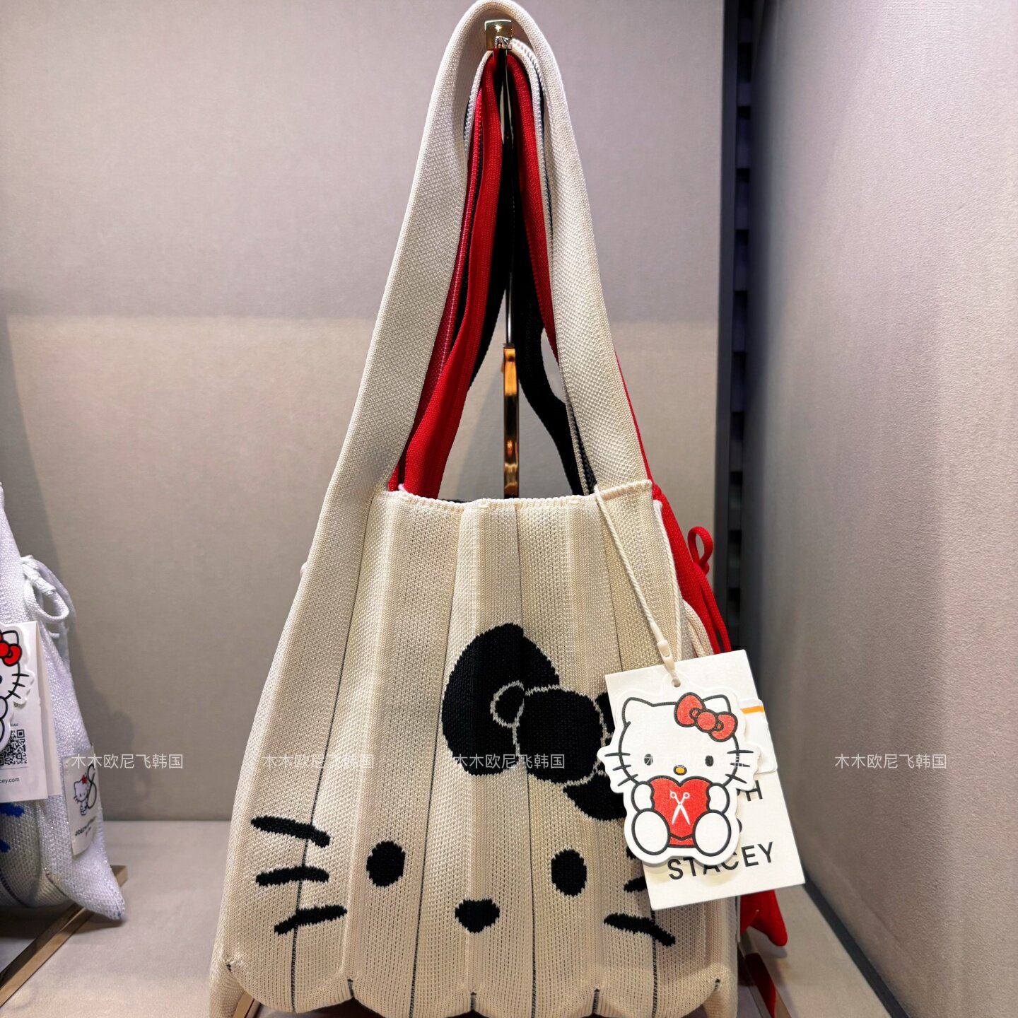 现货 韩国JOSEPH&STACEY三丽鸥联名褶皱可爱针织手提包HelloKitty
