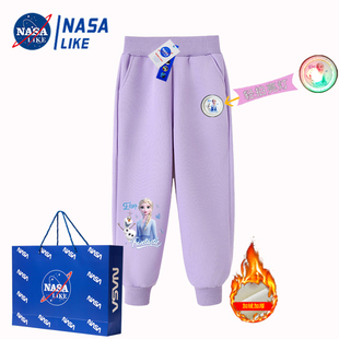 NASA女童艾莎公主亮灯裤子秋冬季新款加绒加厚卫裤女童休闲运动裤