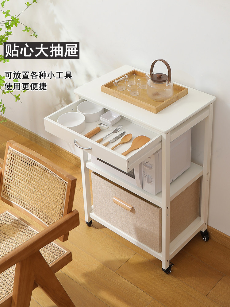 厨房多功能储物架微波炉实木货架地板站立移动餐饮侧储物架办公室