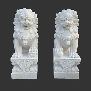汉白玉石雕别墅大门口石狮子天然雕刻寺庙墓地镇宅摆件家用石狮子