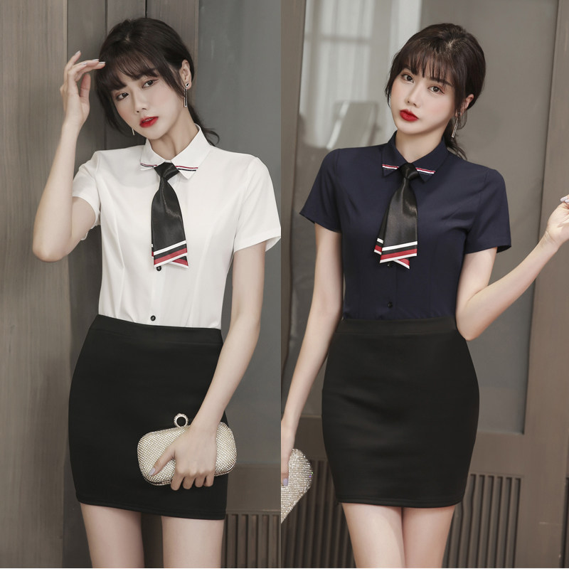 桑拿S足疗足浴技师工作服女美容师气质衬衫短裙套装酒店ktv空姐装