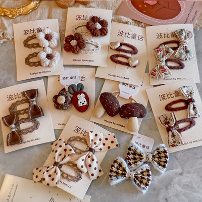 新款韩系百搭秋冬布艺美拉德色儿童BB夹宝宝发绳边夹儿童发饰头饰