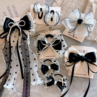 秋新款韩女童发饰儿童波点蝴蝶结发夹飘带女童发圈公主仙气头饰品