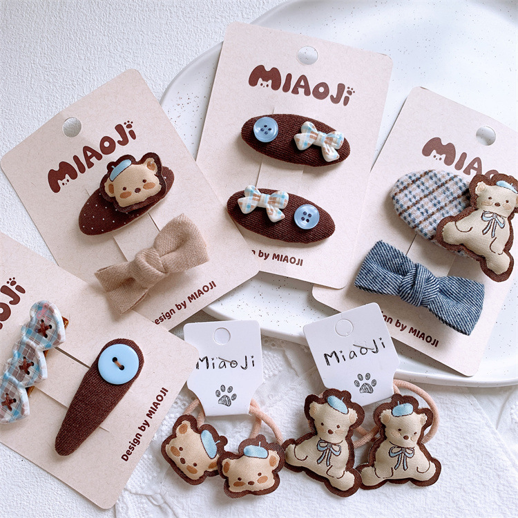 米咖色系儿童可爱卡通小熊蝴蝶结发夹头绳小女孩侧边刘海碎发BB夹