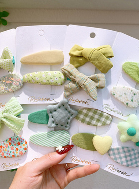 春季小清新绿色蝴蝶结发夹发绳儿童甜美花朵碎发BB夹侧边刘海夹子