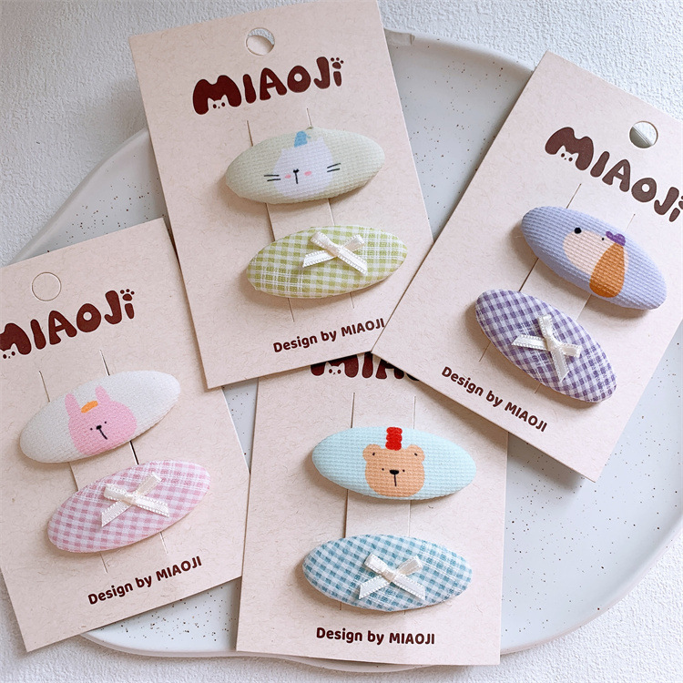 新款儿童蝴蝶结格纹发夹女童可爱卡通动物发卡刘海夹侧边碎发BB夹