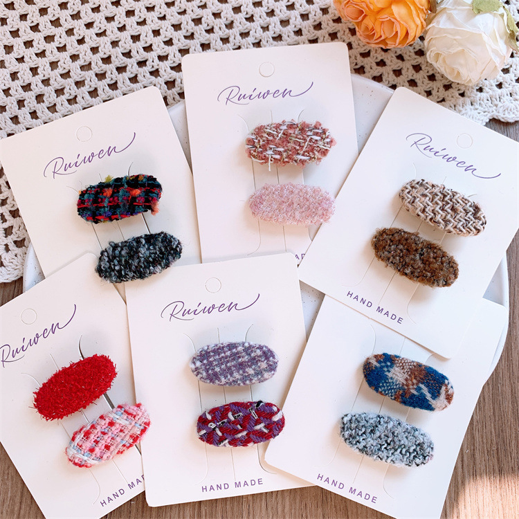 秋冬新款小香风毛线发夹儿童刘海夹侧边碎发夹子甜美少女发卡头饰