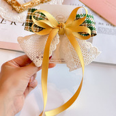 2026韩版 秋冬格子蕾丝蝴蝶结飘带女童发夹 儿童发饰头饰品